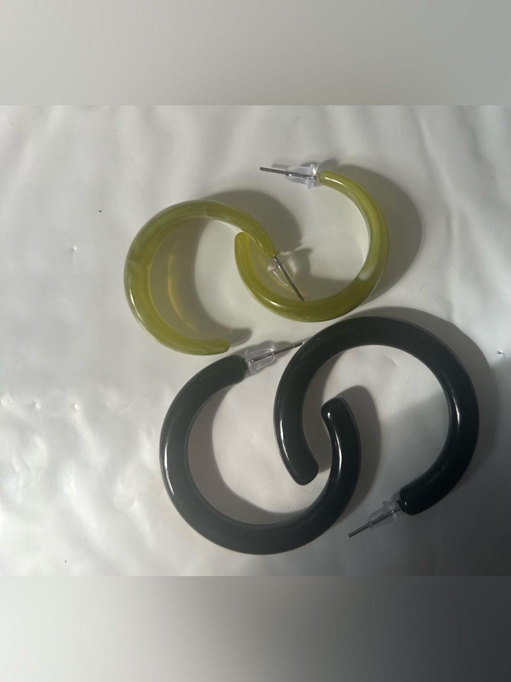 Olive Green and Black Resin Hoop Earrings - Unbranded